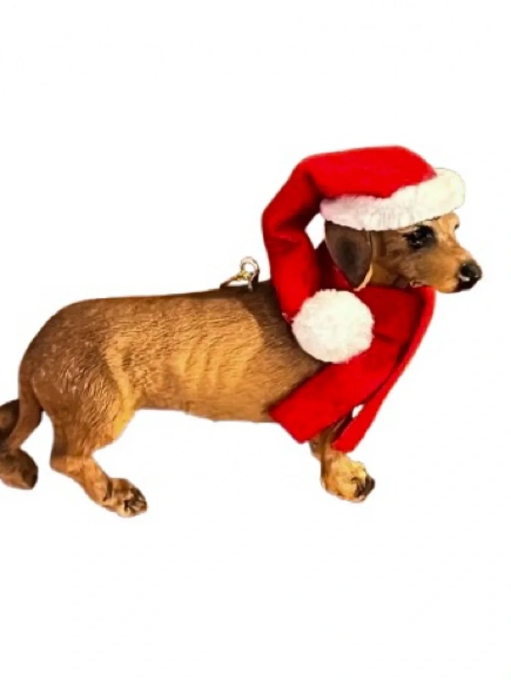 🆕- Brown Dachshund Dog Christmas Ornament with Red Santa Hat and Scarf